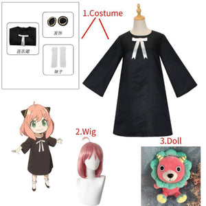 Anya Cosplay Costume Dress Suit Anime Spy X Family Outfit Anya Forger Cos With Wig Earring Plush Doll-New Arrivals, Spy X Family - MoonCos