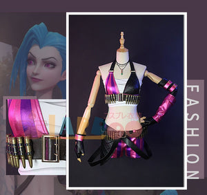 Jinx Cosplay Costume League of Legends Game Cos Jinx Outfit Anime Women Sexy Leather Cool Costume Clothes-League of Legends, New Arrivals - MoonCos