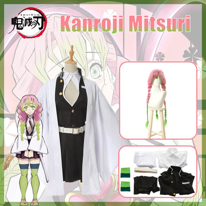 Kanroji Mitsuri Cosplay Costume Anime Demon Slayer Outfit Kimetsu no Yaiba Kimono Uniform Clothes Props Set-Demon SLayer - MoonCos