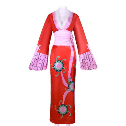 Boa Hancock Cosplay Costume Anime One Piece Outfit Empire Red Kimono Dress Clothing-One Piece - MoonCos