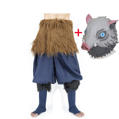 Hashibira Inosuke Cosplay Costume Pig Silicone Mask Anime Demon Slayer Outfit Kimetsu no Yaiba Black Socks Sandals-Demon SLayer - MoonCos