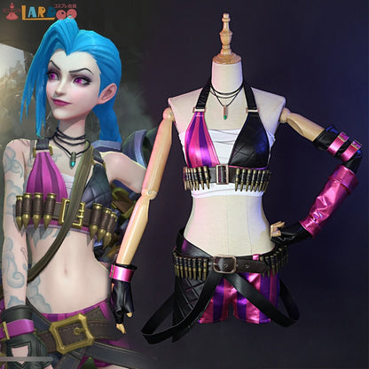 Jinx Cosplay Costume League of Legends Game Cos Jinx Outfit Anime Women Sexy Leather Cool Costume Clothes-League of Legends, New Arrivals - MoonCos