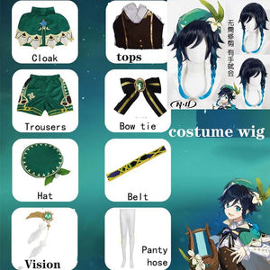 Venti Cosplay Costume Dress Outfits Game Genshin Impact Cos Wig Headwear God of Wind Barbato Full Set-Genshin Impact - MoonCos