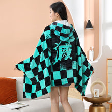 Load image into Gallery viewer, Tomioka Giyuu Cosplay Cloak Cape Anime Demon Slayer Hoodie Christmas Gift Blanket Rengoku Kyoujurou Plush Flannel Anime Blanket-Demon SLayer - MoonCos
