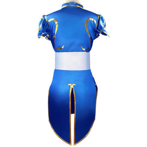 Chun Li Cosplay Costume Game Street Fighter Chunlee Cos Cheongsam Set Dress Skirt Wig Bracelet Accessories Battle Dress-Street Fighter - MoonCos
