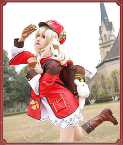 Klee Cosplay Costume Game Genshine Impact Cos Full set Deluxe Red UniformWith Backpack for Halloween Christmas-Genshin Impact - MoonCos