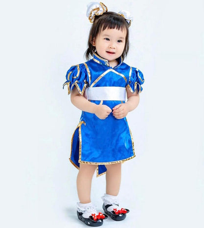 Chun Li Cosplay Costume Game Street Fighter Chunlee Cos Cheongsam Set Dress Skirt Wig Bracelet Accessories Battle Dress-Street Fighter - MoonCos