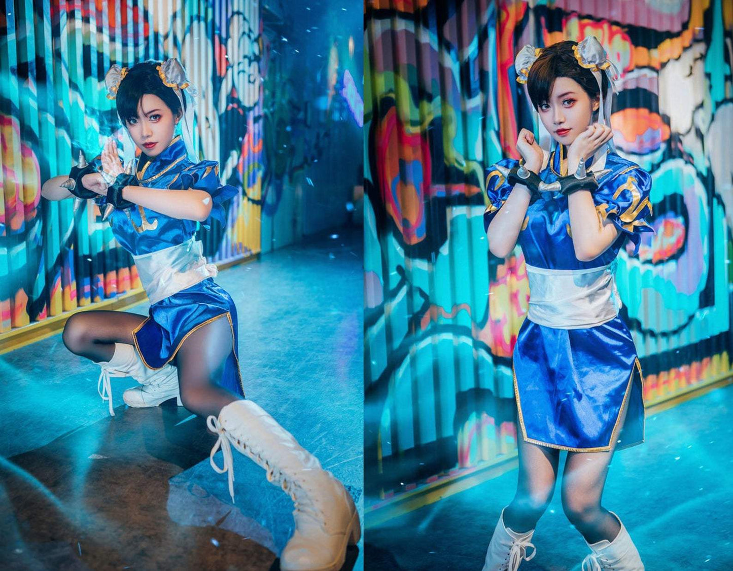 Chun Li Cosplay Costume Game Street Fighter Chunlee Cos Cheongsam Set Dress Skirt Wig Bracelet Accessories Battle Dress-Street Fighter - MoonCos