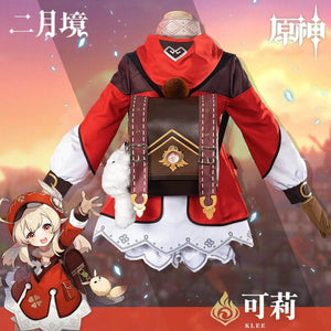 Klee Cosplay Costume Game Genshine Impact Cos Full set Deluxe Red UniformWith Backpack for Halloween Christmas-Genshin Impact - MoonCos