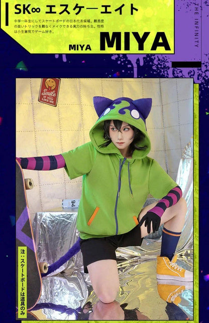 Chinen Miya Cosplay Costume Hoodie Anime SK8 the Infinity Green Cat ear hat Sweatshirt Full set-SK8 the Infinity - MoonCos