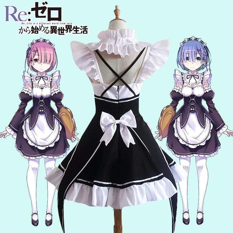 Kawaii Ram Rem Cosplay Costume Cute Sisters Maid Servant Dress Re:zero Kara Hajimeru Isekai Seikatsu Re Life In a Different World-Featured Collection, Re:zero - MoonCos