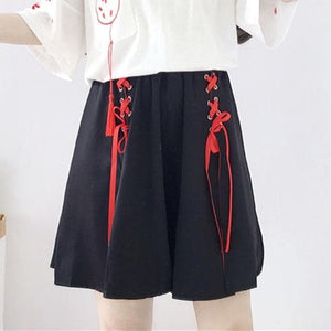 Anime fox printed cross ribbon Lolita Girls' T-shirt harajuku spring Black Top skirt hoodies-Daily wear - MoonCos