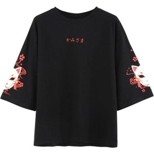 Anime fox printed cross ribbon Lolita Girls' T-shirt harajuku spring Black Top skirt hoodies-Daily wear - MoonCos